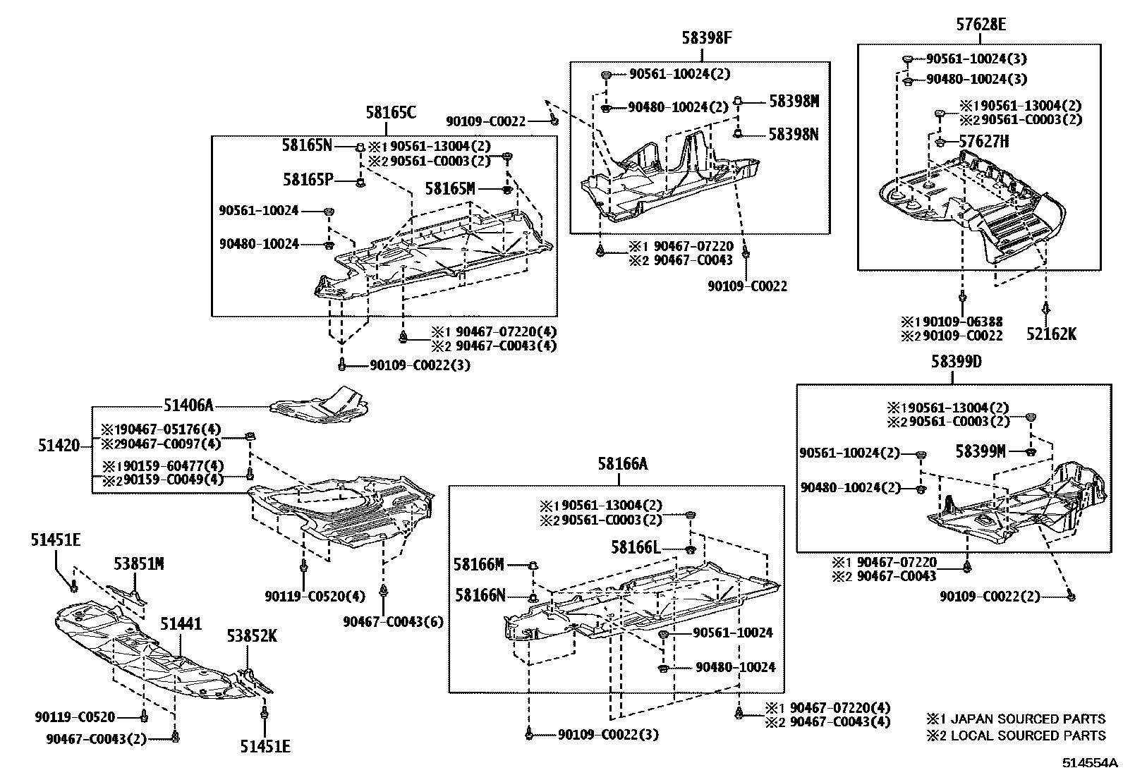 Toyota CAMRY 悬架横梁和发动机底罩 EPC diagram — 514554A
