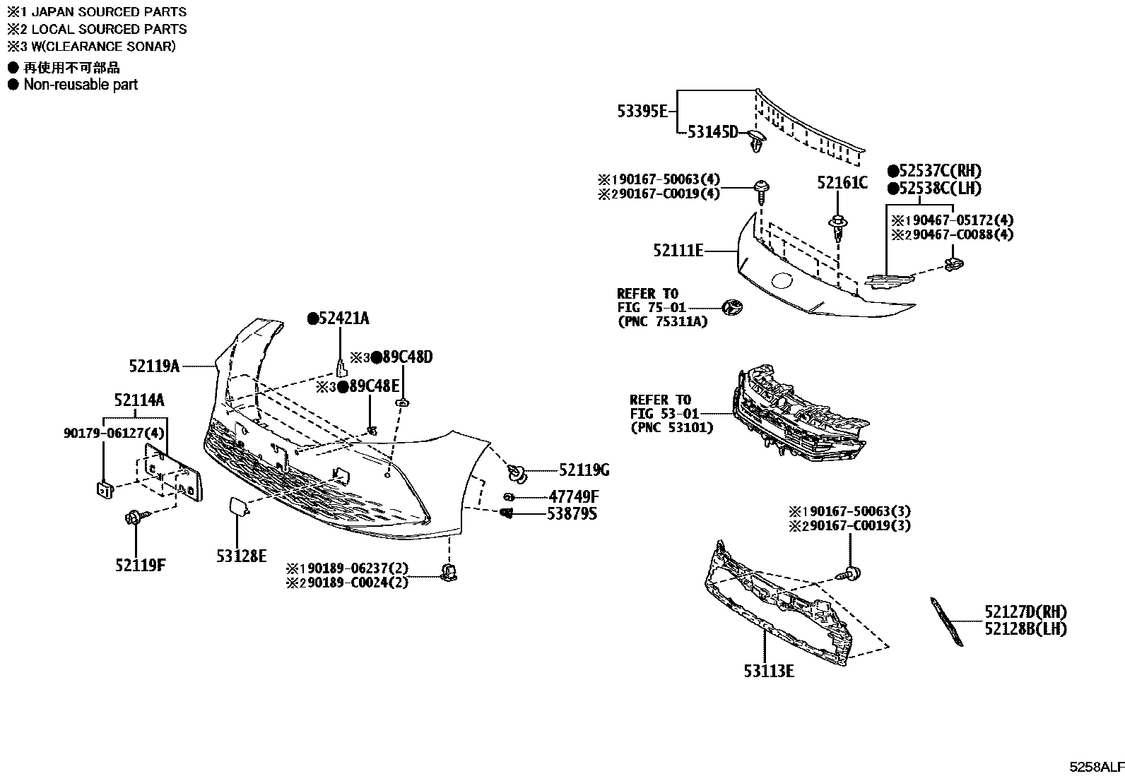 Toyota CAMRY 前保险杠及附件 EPC diagram — 5258ALF