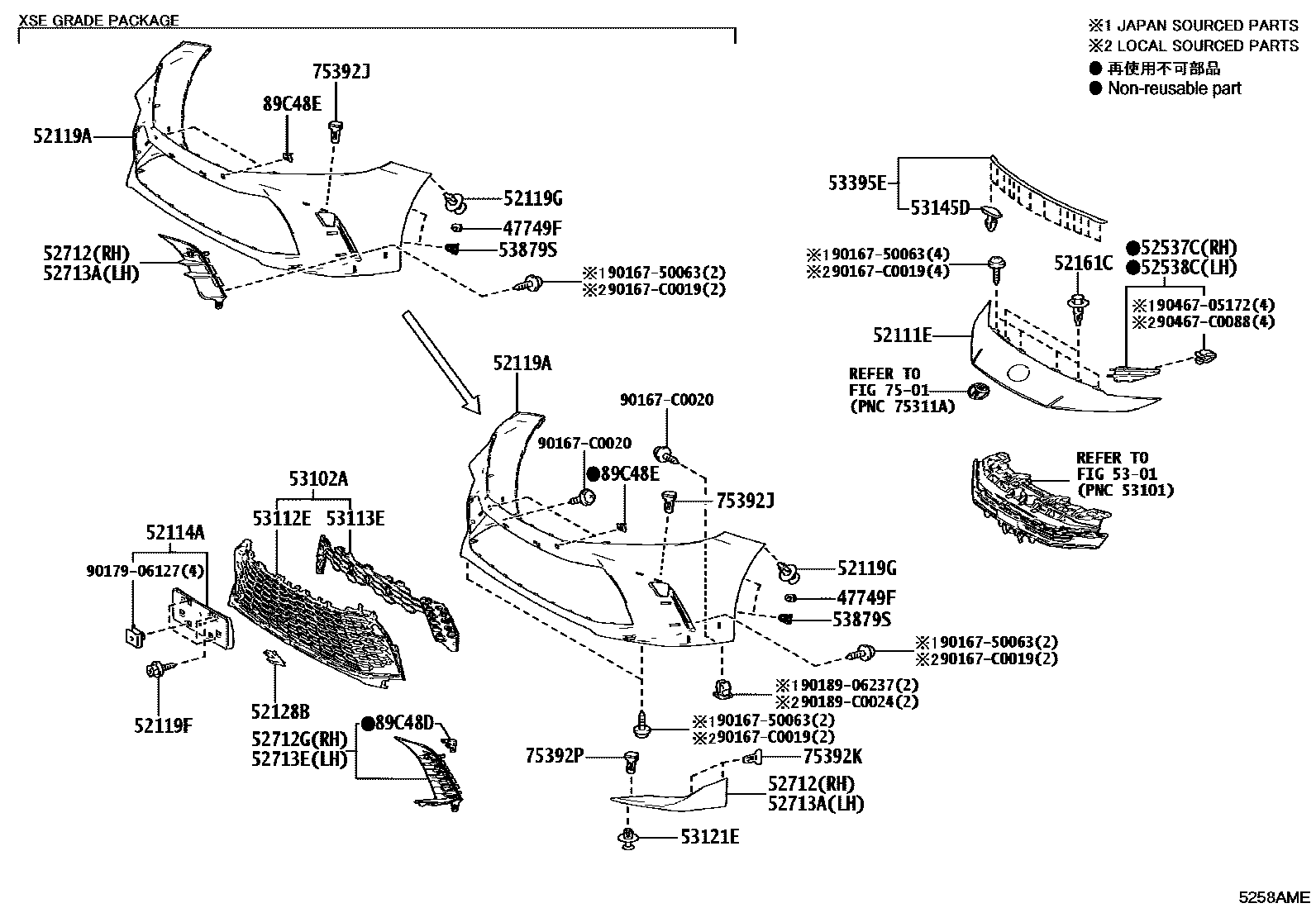 Toyota CAMRY 前保险杠及附件 EPC diagram — 5258AMI