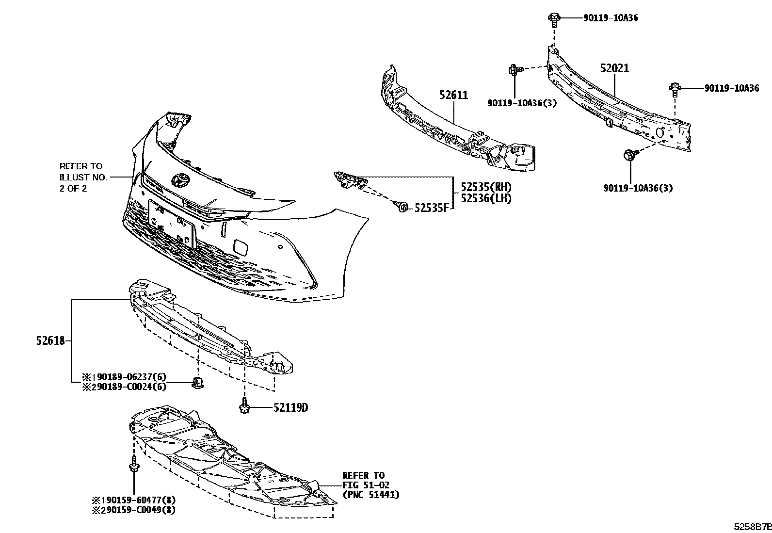 Toyota CAMRY 前保险杠及附件 EPC diagram — 5258B7B