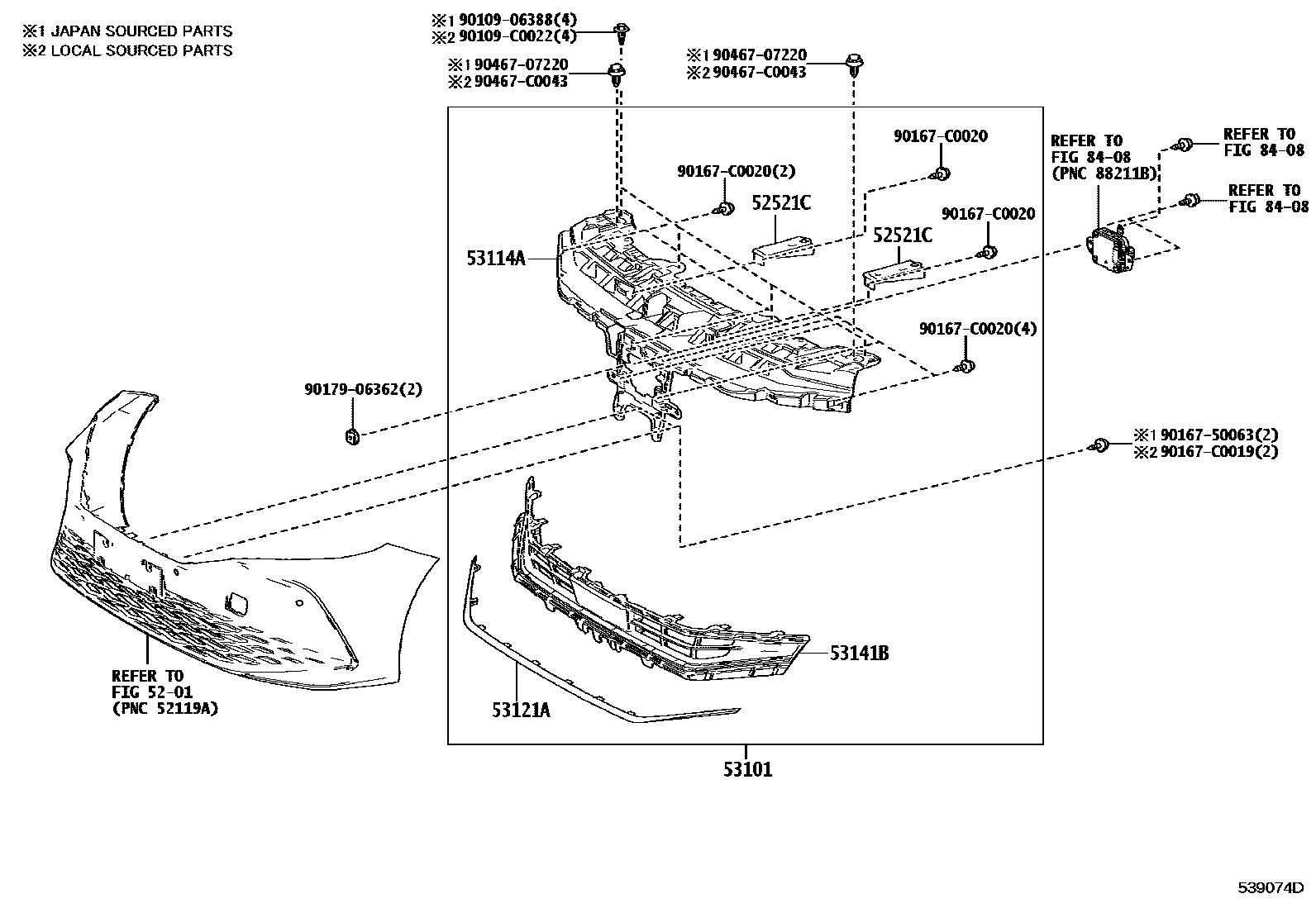 Toyota CAMRY radiator grille EPC diagram — 539074D
