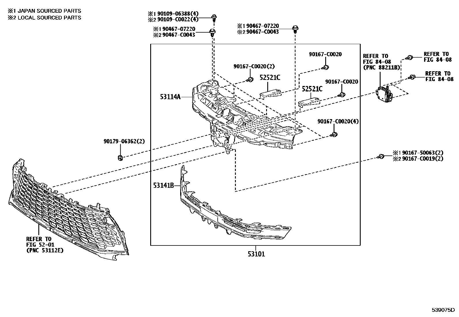 Toyota CAMRY radiator grille EPC diagram — 539075D