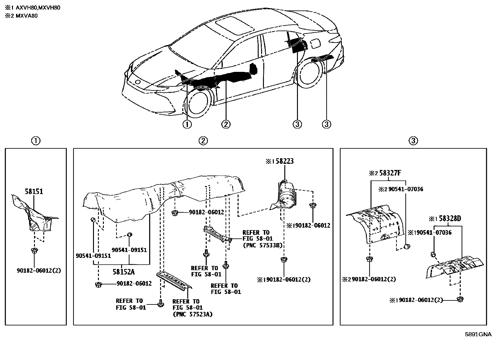 Toyota CAMRY 地板隔热垫 EPC diagram — 5891GNA