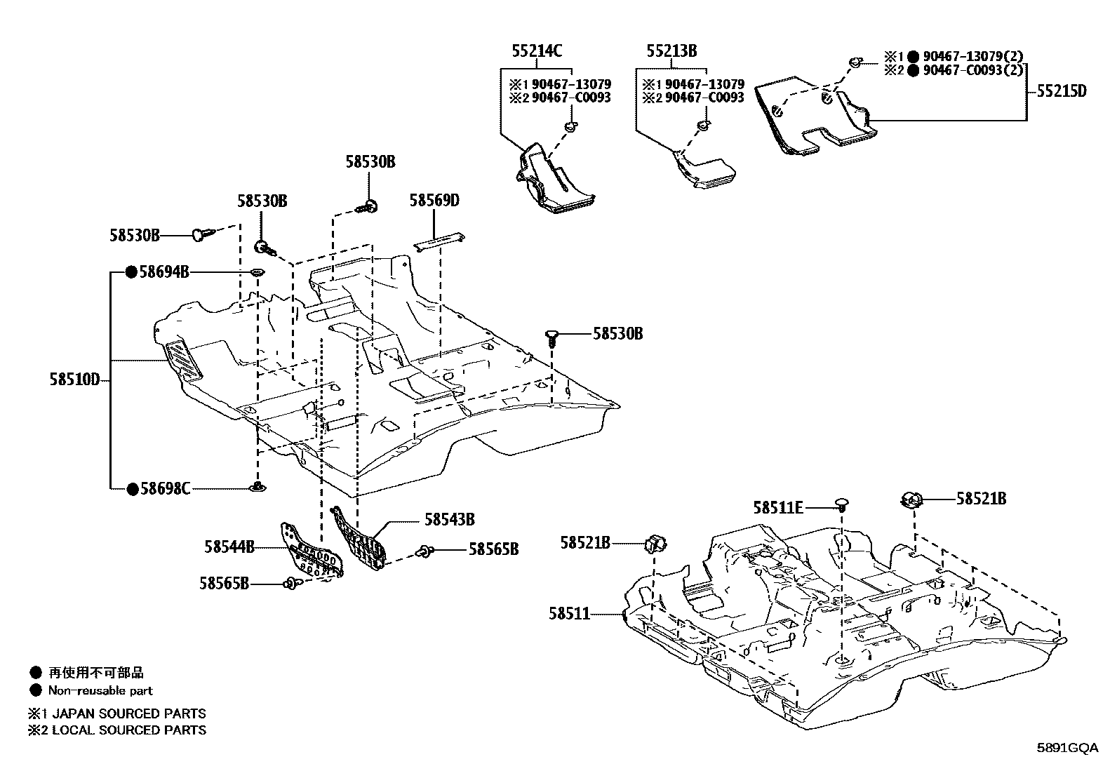 Toyota CAMRY 地板垫和地毯 EPC diagram — 5891GQA