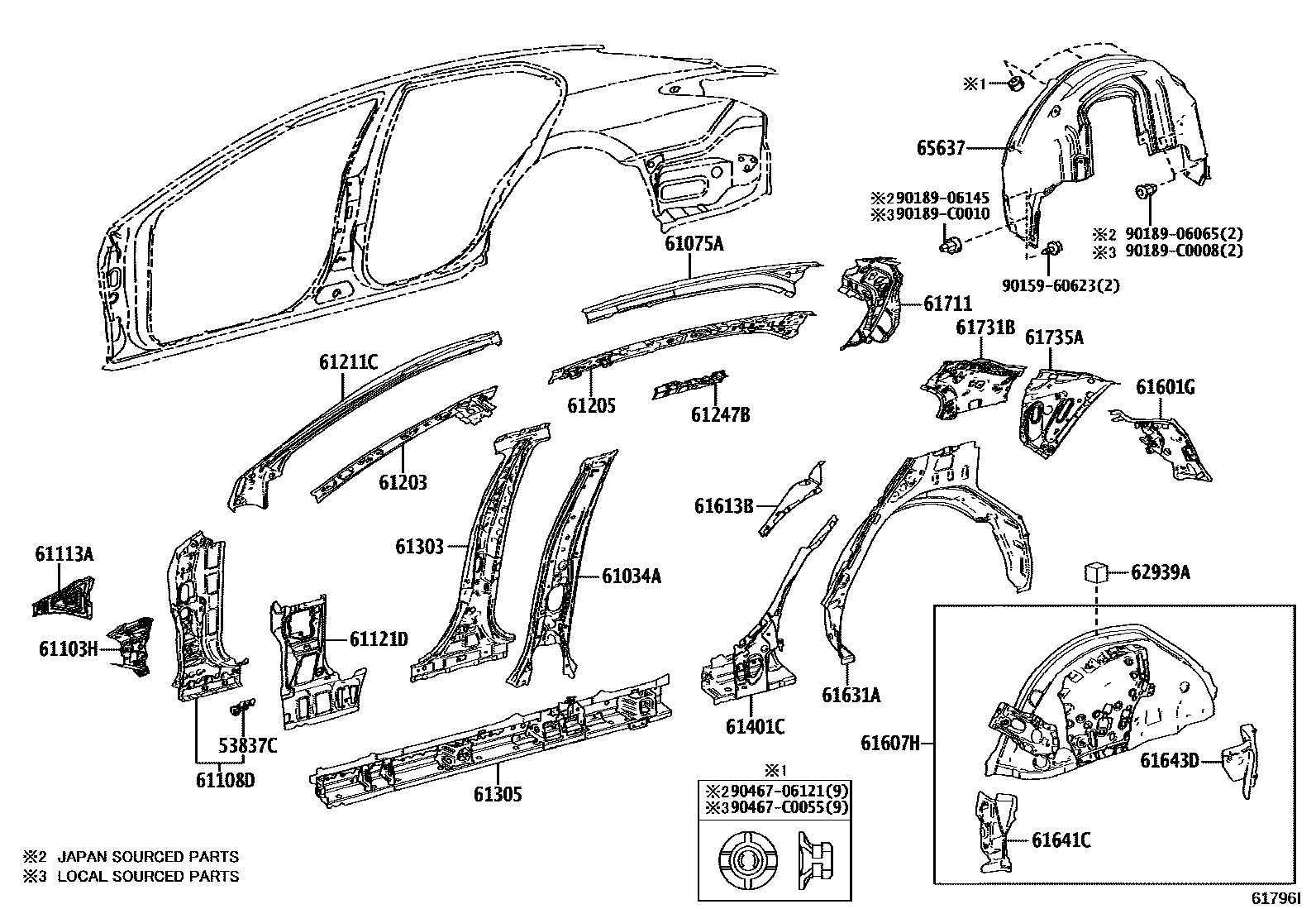Toyota CAMRY 侧梁 EPC diagram — 61796I