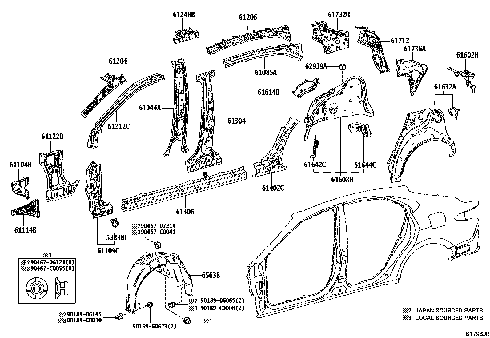 Toyota CAMRY 侧梁 EPC diagram — 61796JB