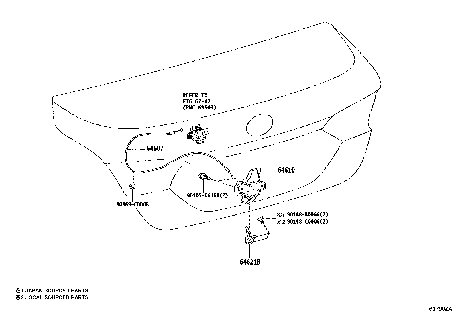 Toyota CAMRY 行李箱门和行李箱锁 EPC diagram — 61796ZA