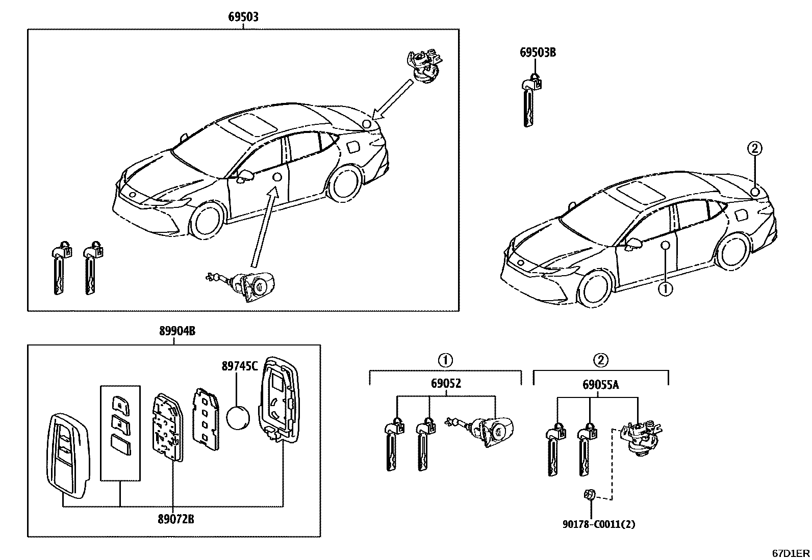 Toyota CAMRY 锁芯组件 EPC diagram — 67D1ER