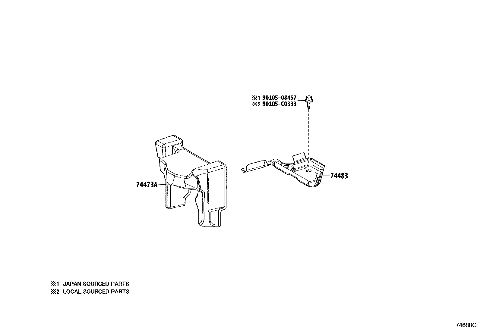 Toyota CAMRY battery holder EPC diagram — 74688G
