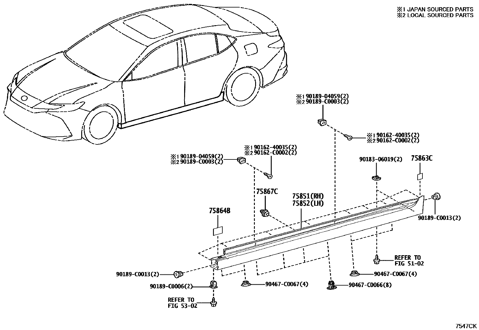 Toyota CAMRY 侧防护条 EPC diagram — 7547CK