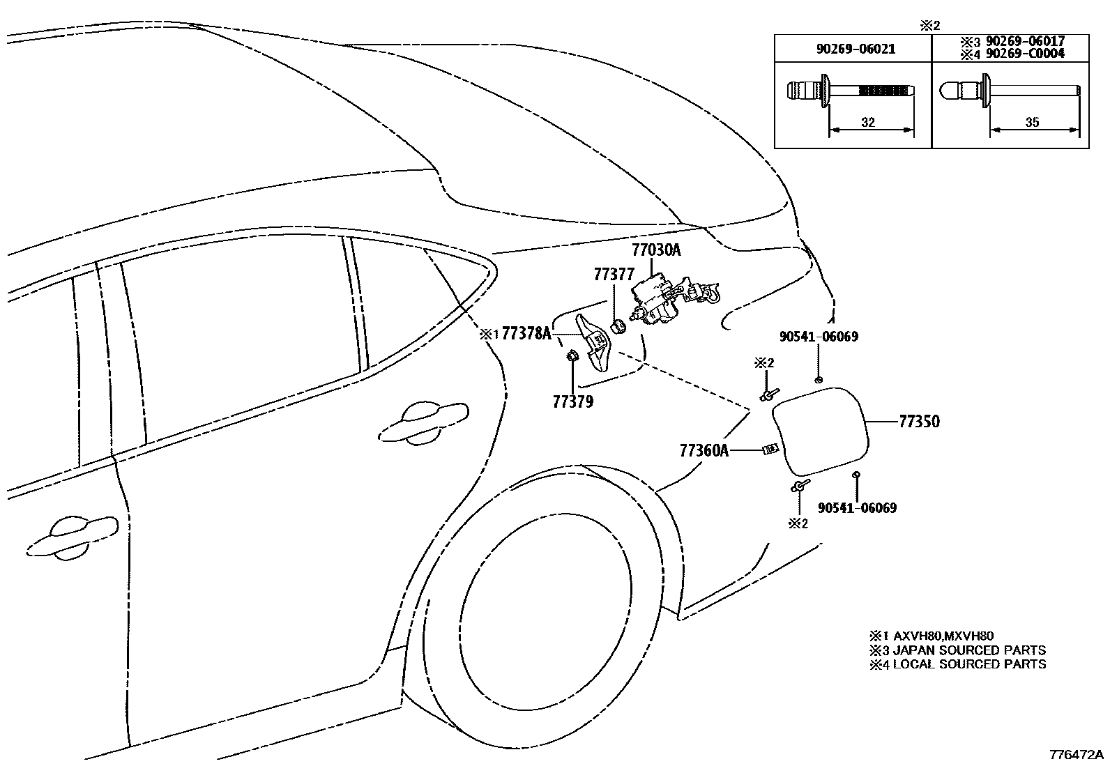 Toyota CAMRY 燃油箱和燃油管 EPC diagram — 776472A