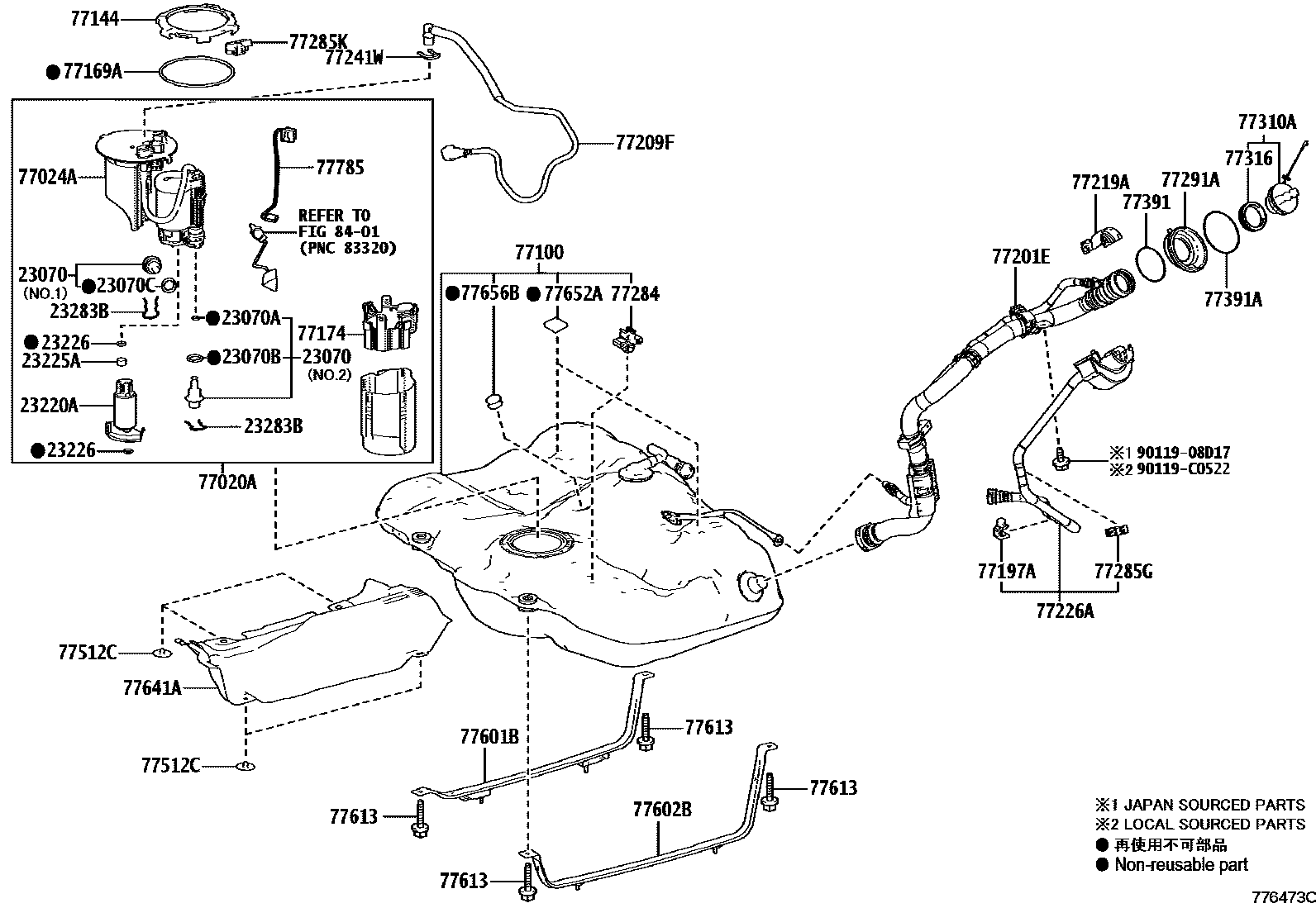 Toyota CAMRY 燃油箱和燃油管 EPC diagram — 776473C