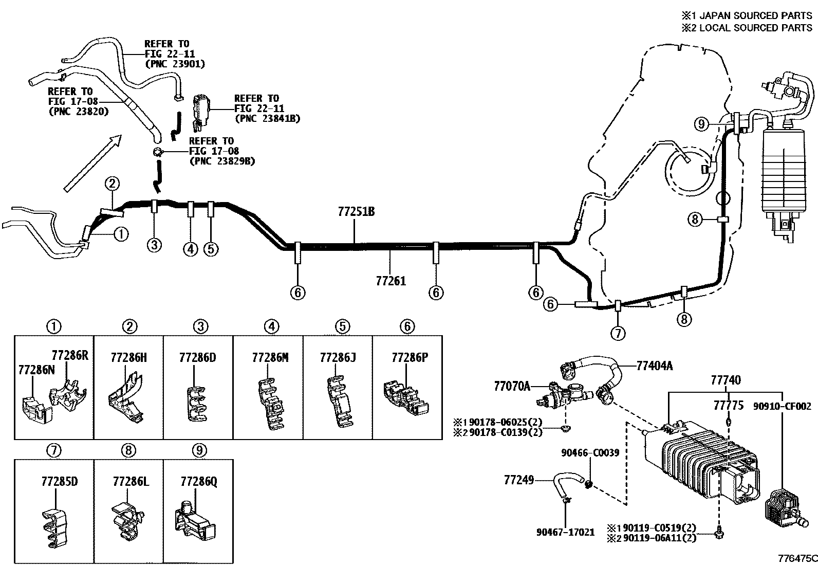 Toyota CAMRY 燃油箱和燃油管 EPC diagram — 776475C