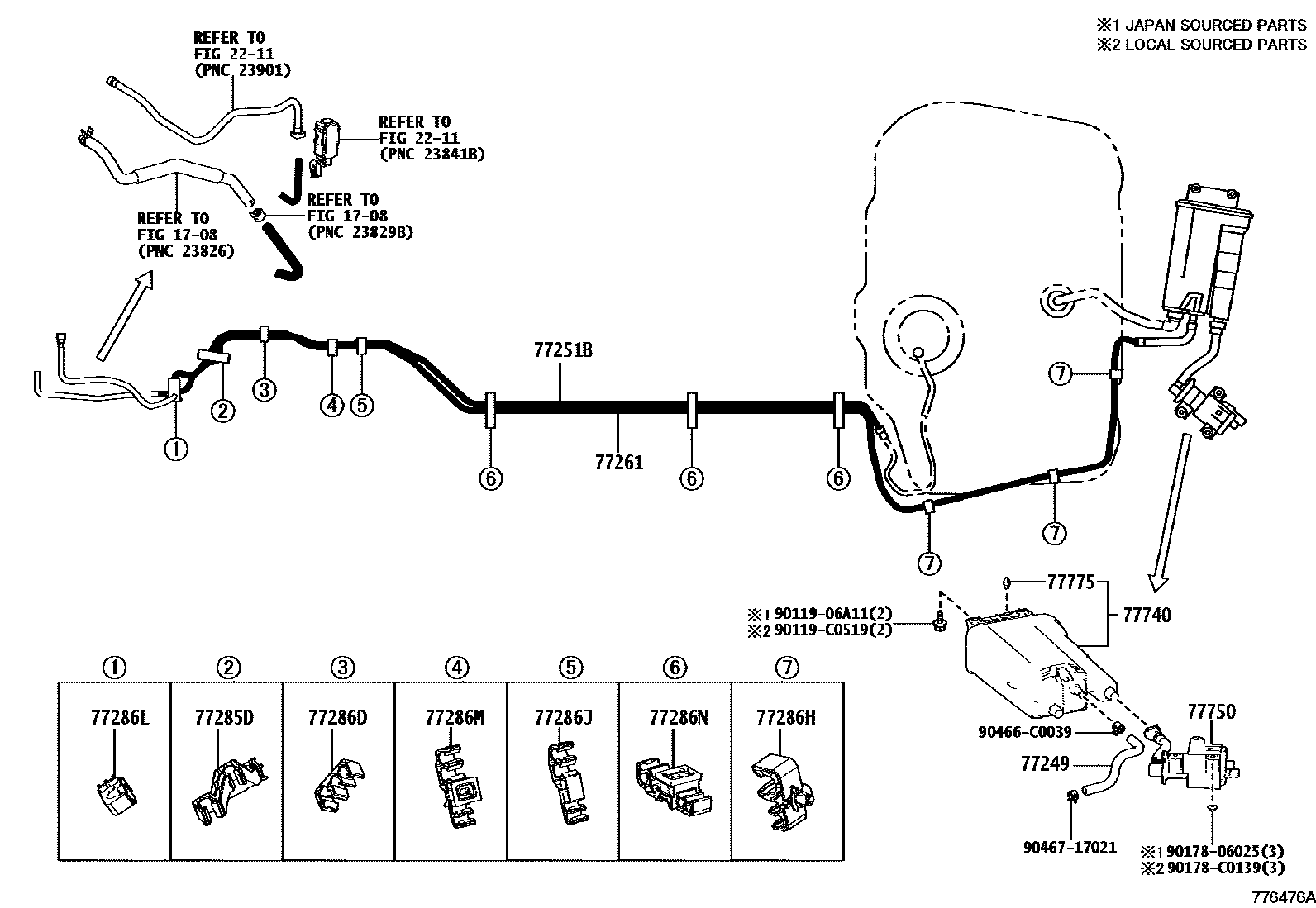 Toyota CAMRY 燃油箱和燃油管 EPC diagram — 776476A