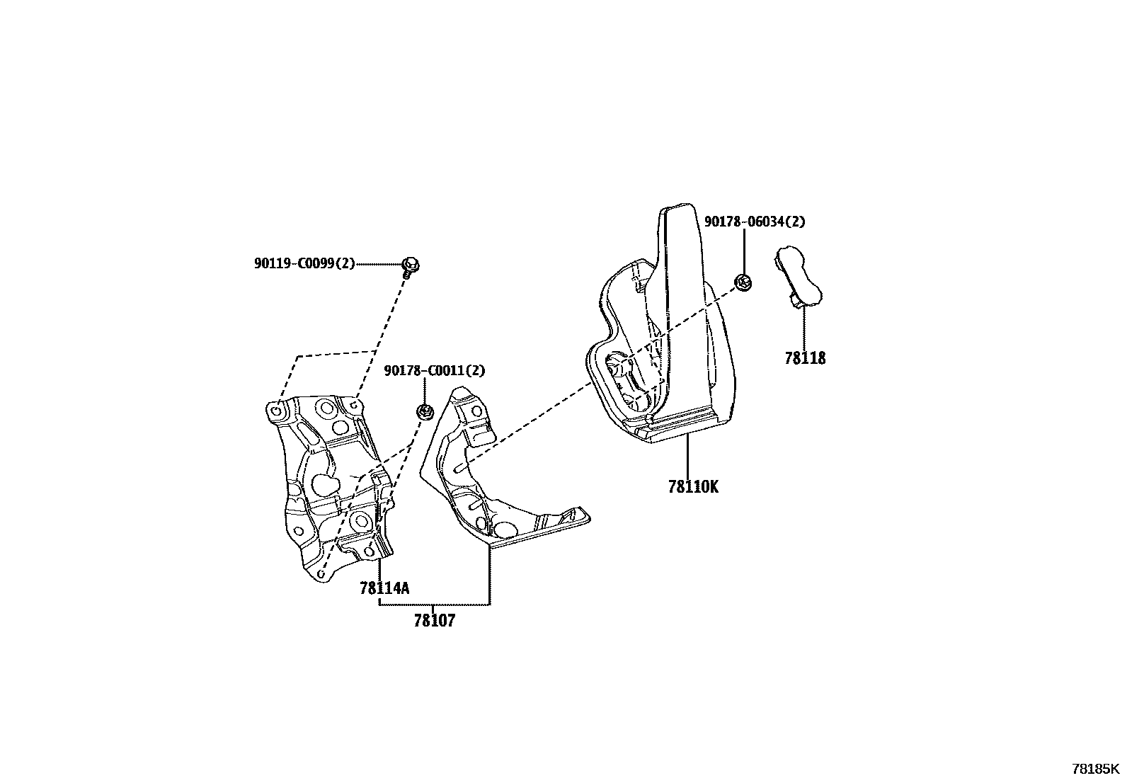 Toyota CAMRY accelerator pedal connecting rod EPC diagram — 78185K