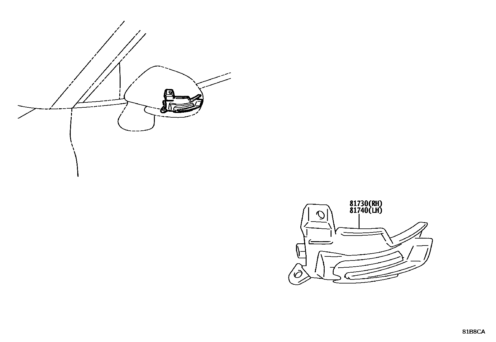 Toyota CAMRY Side Turn Signal & Outer Mirror Lamp EPC diagram — 81B8CA