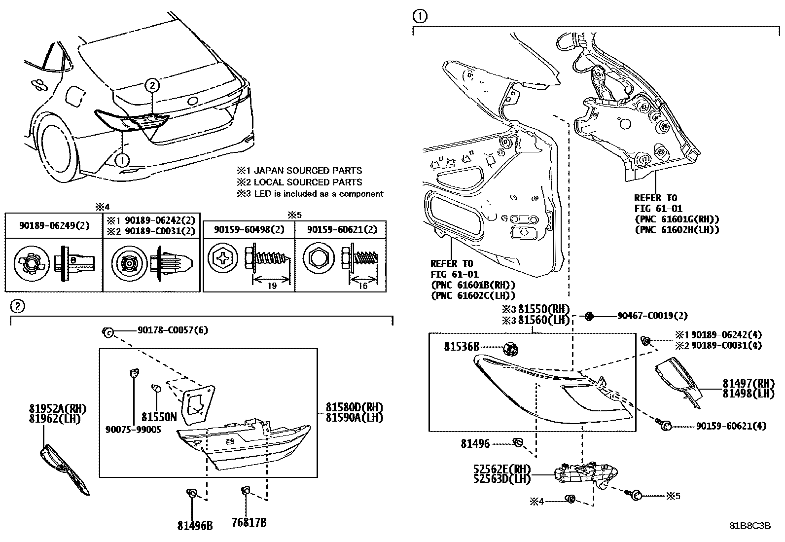 Toyota CAMRY 后组合灯 EPC diagram — 81B8C3B