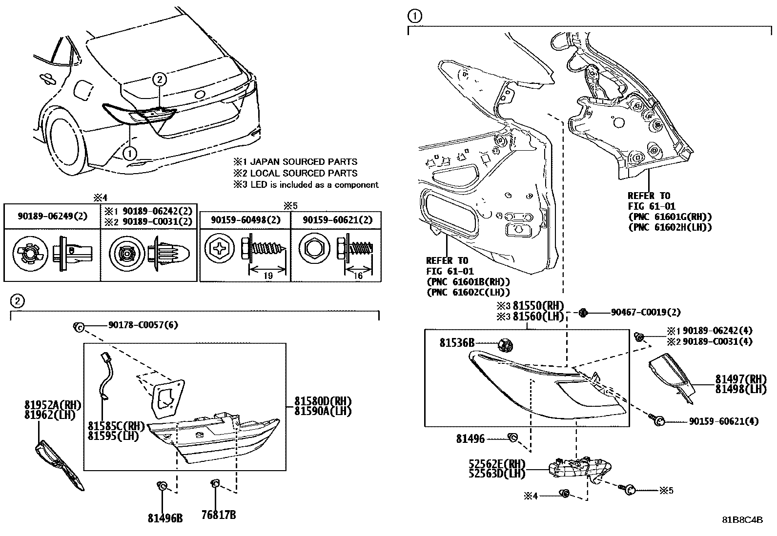 Toyota CAMRY 后组合灯 EPC diagram — 81B8C4B