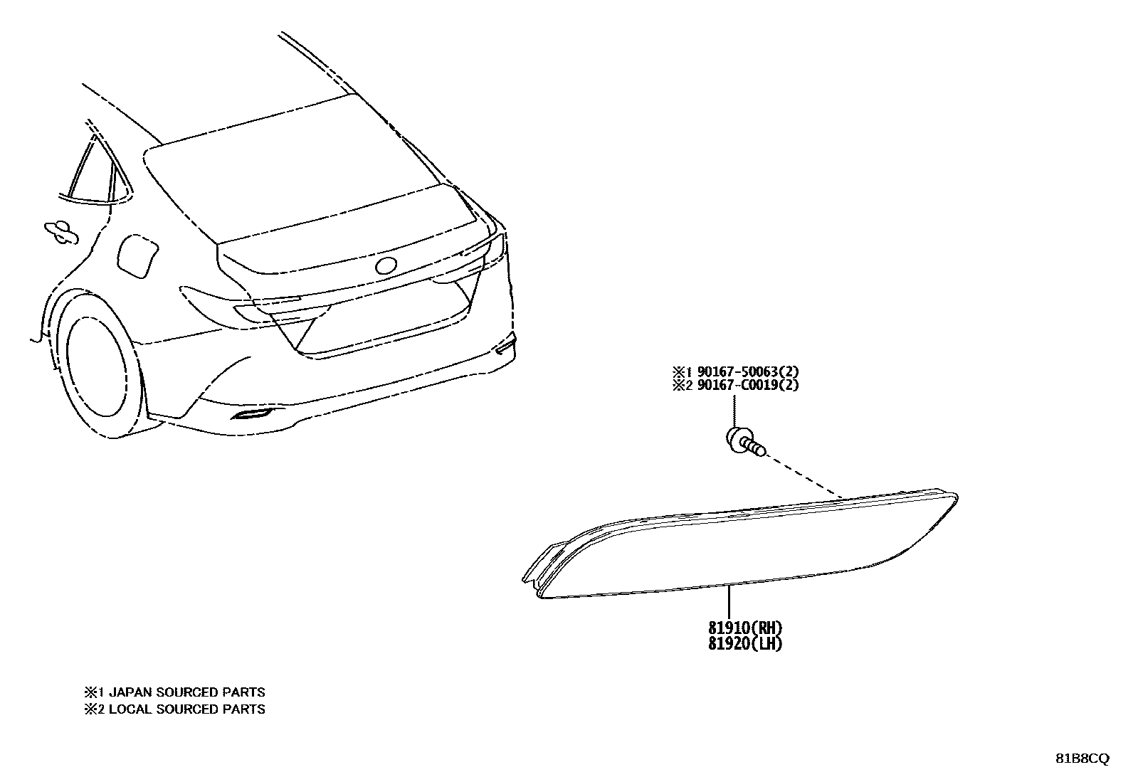 Toyota CAMRY reflector EPC diagram — 81B8CQ