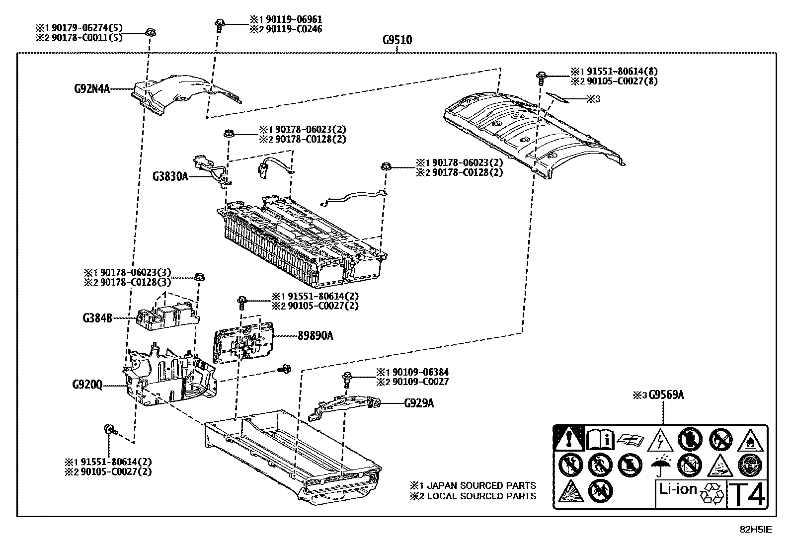 Toyota CAMRY 蓄电池和蓄电池电缆 EPC diagram — 82H5IE