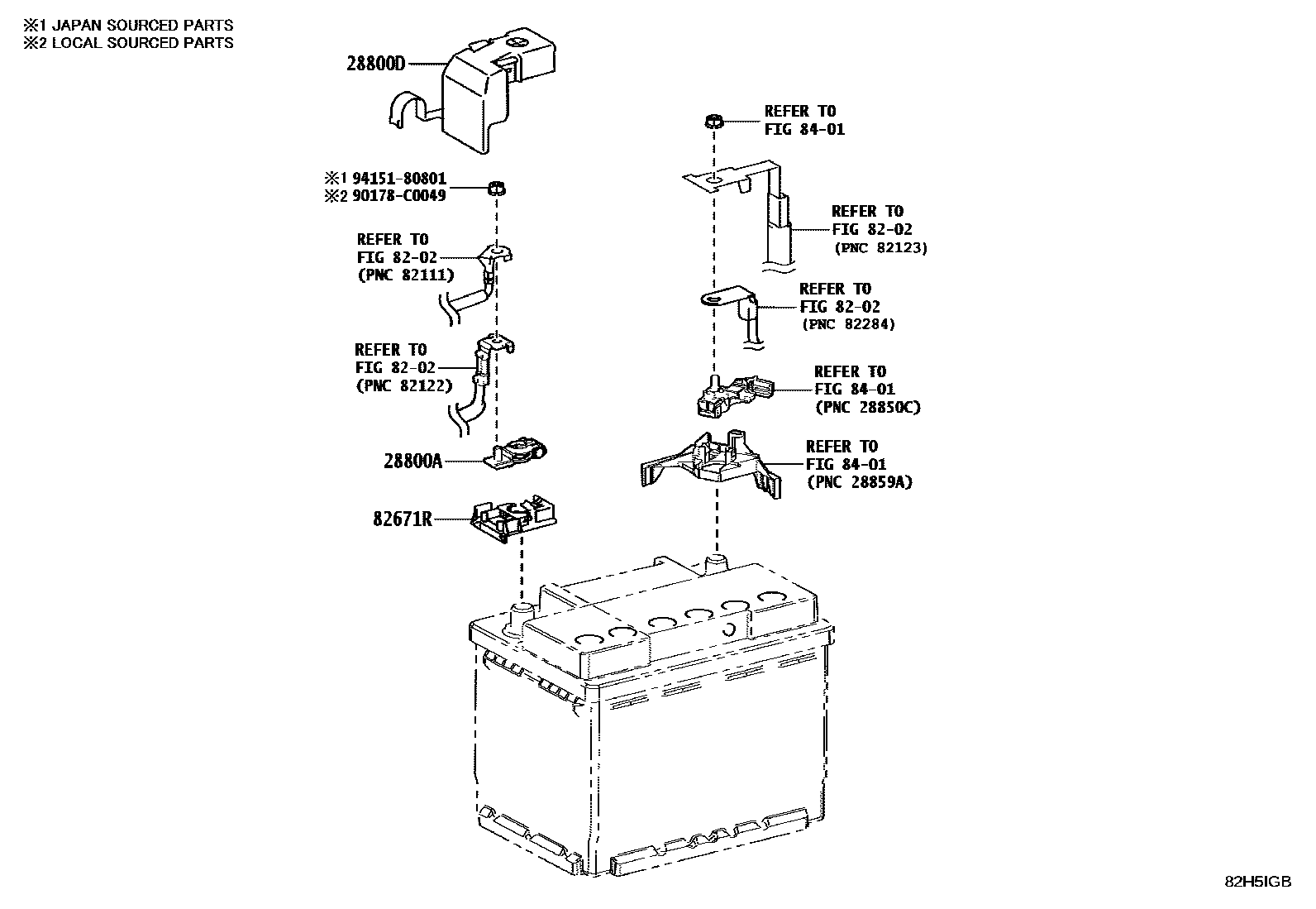 Toyota CAMRY 蓄电池和蓄电池电缆 EPC diagram — 82H5IGB