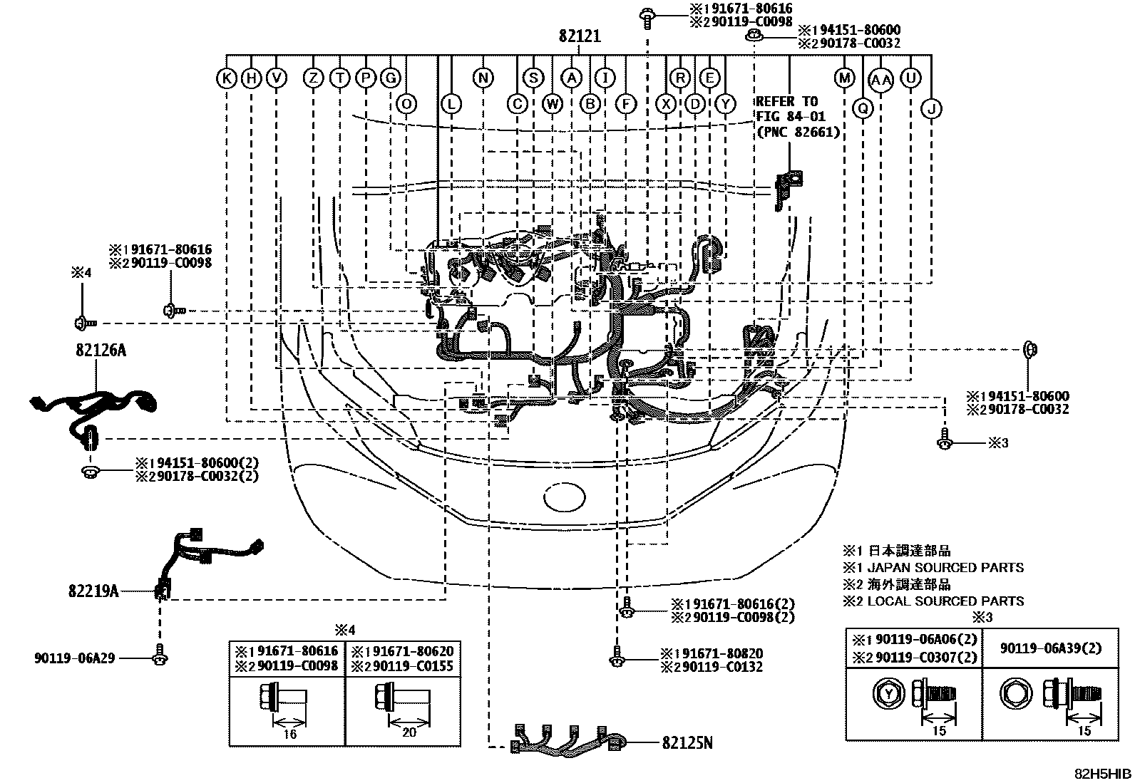 Toyota CAMRY 线束和卡夹 EPC diagram — 82H5HIB