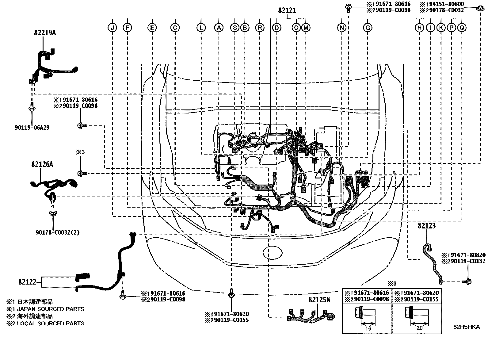 Toyota CAMRY 线束和卡夹 EPC diagram — 82H5HKA