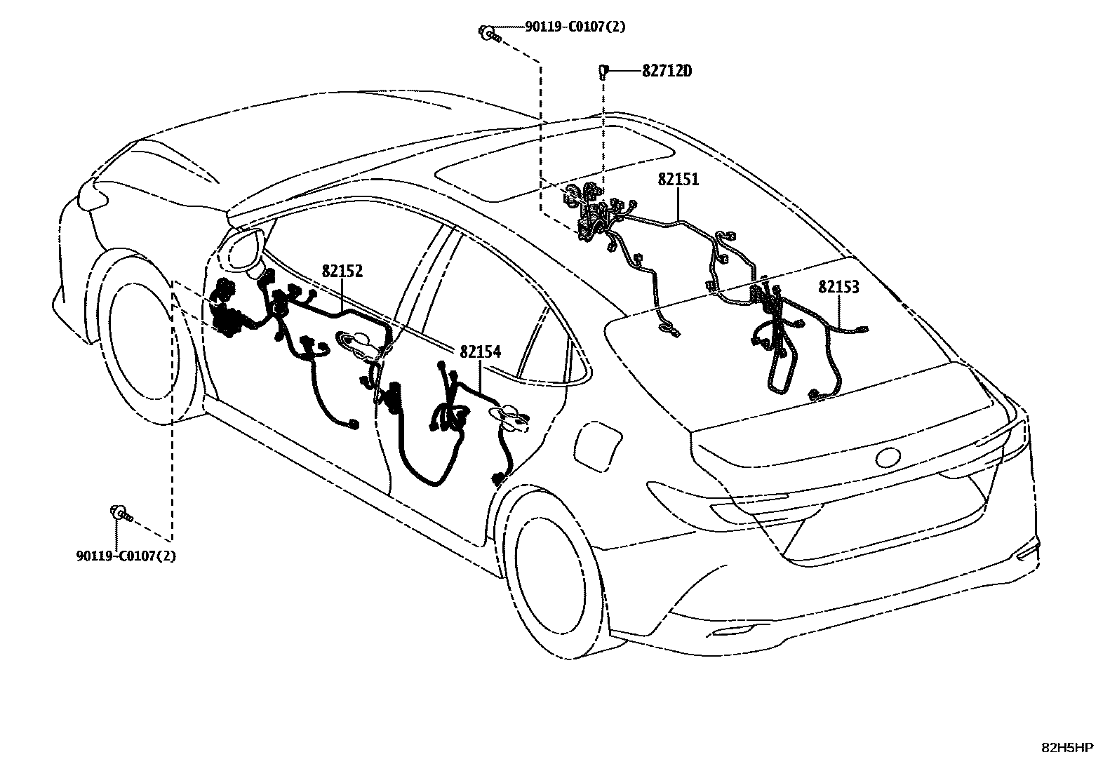 Toyota CAMRY 线束和卡夹 EPC diagram — 82H5HP