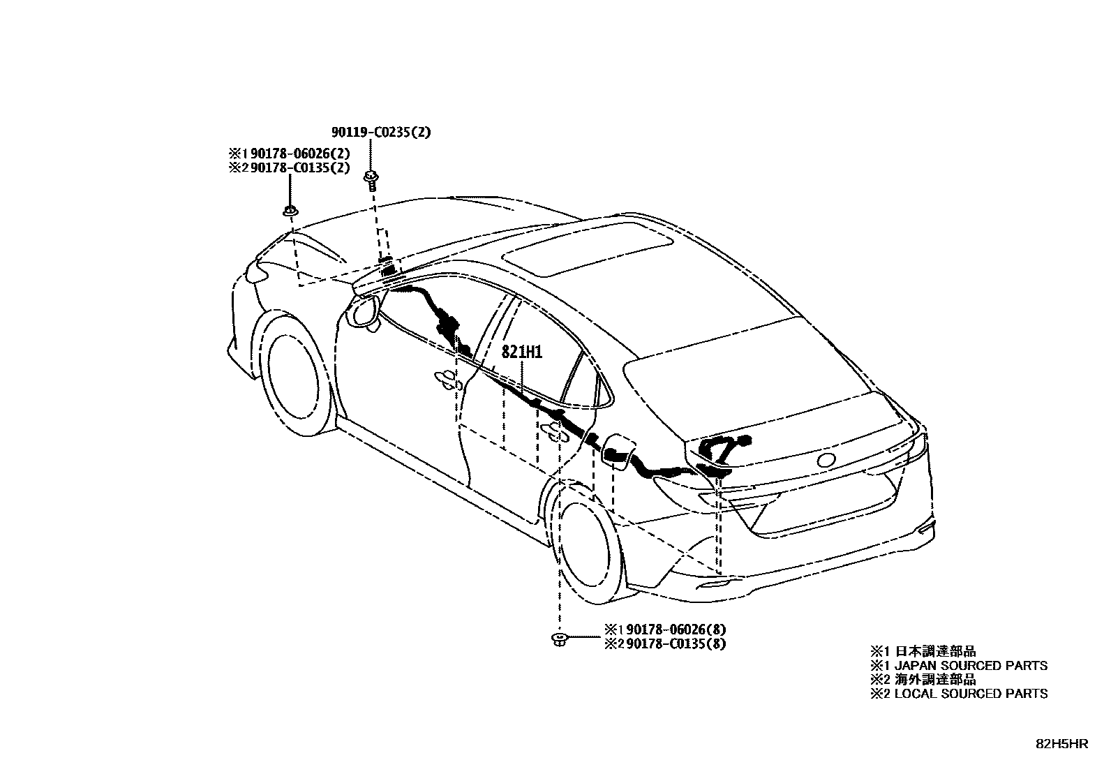 Toyota CAMRY 线束和卡夹 EPC diagram — 82H5HR