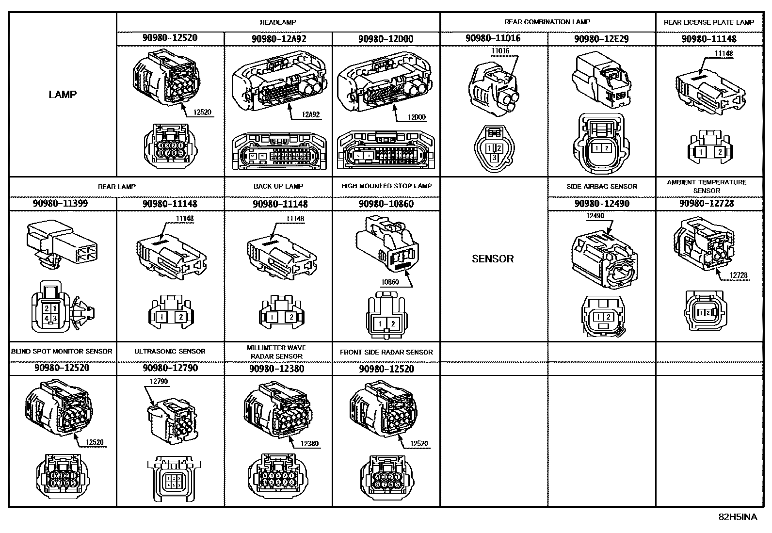 Toyota CAMRY 线束和卡夹 EPC diagram — 82H5INA