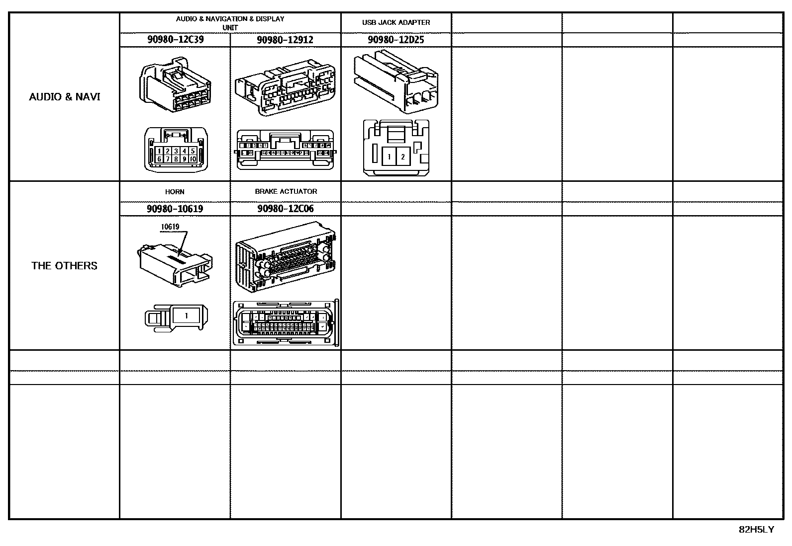 Toyota CAMRY 线束和卡夹 EPC diagram — 82H5LY
