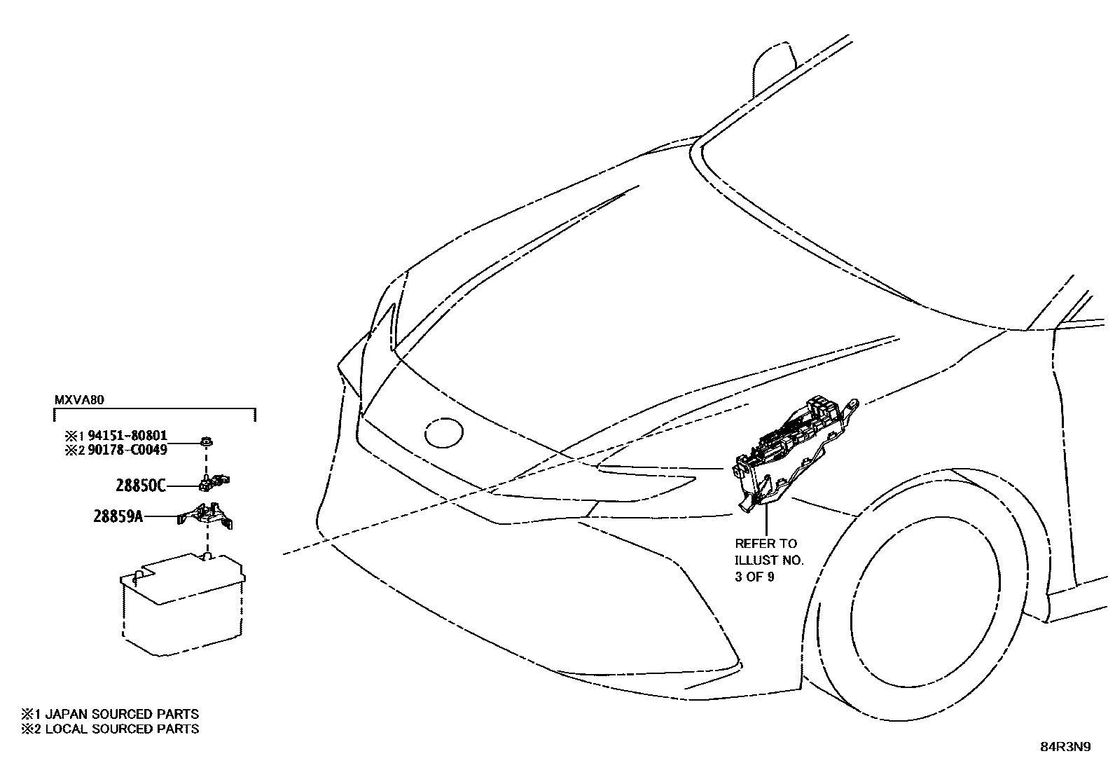 Toyota CAMRY 开关和继电器和ECU EPC diagram — 84R3N9