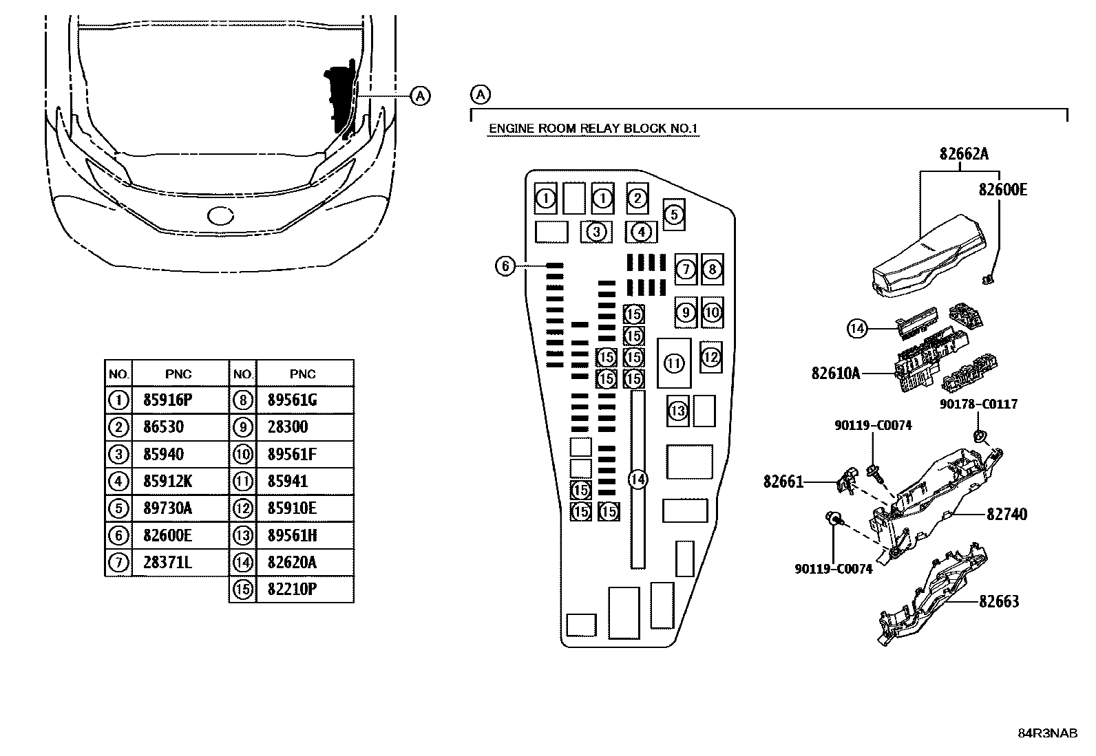 Toyota CAMRY 开关和继电器和ECU EPC diagram — 84R3NAB
