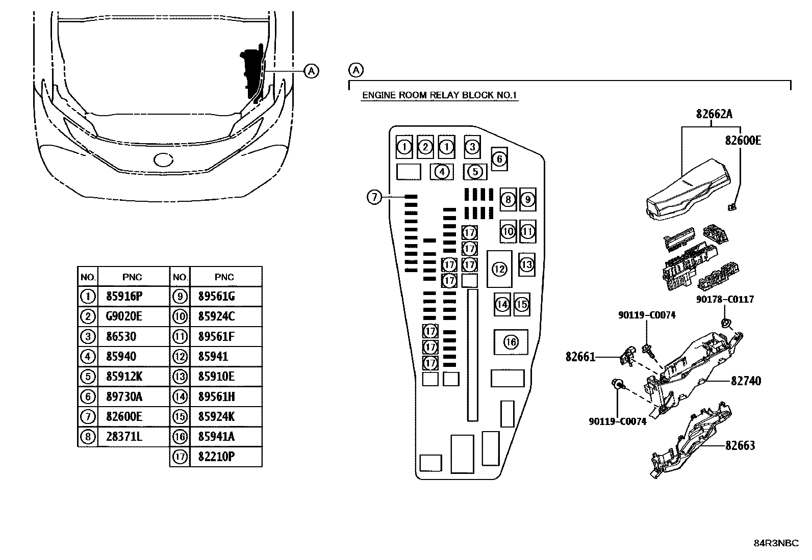 Toyota CAMRY 开关和继电器和ECU EPC diagram — 84R3NBC