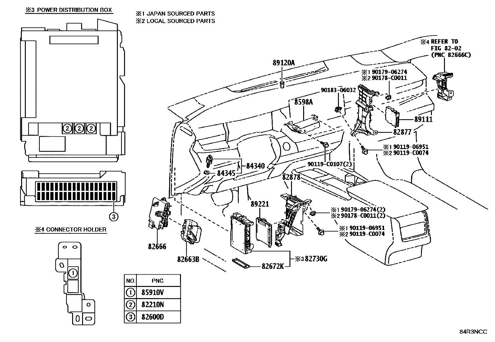 Toyota CAMRY 开关和继电器和ECU EPC diagram — 84R3NCC