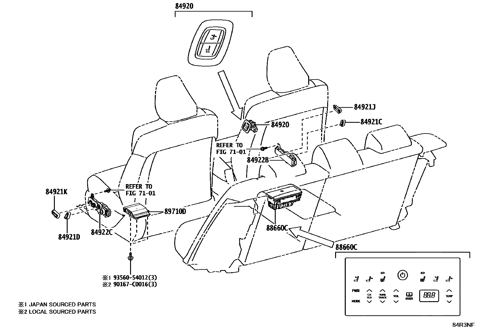 Toyota CAMRY 开关和继电器和ECU EPC diagram — 84R3NF