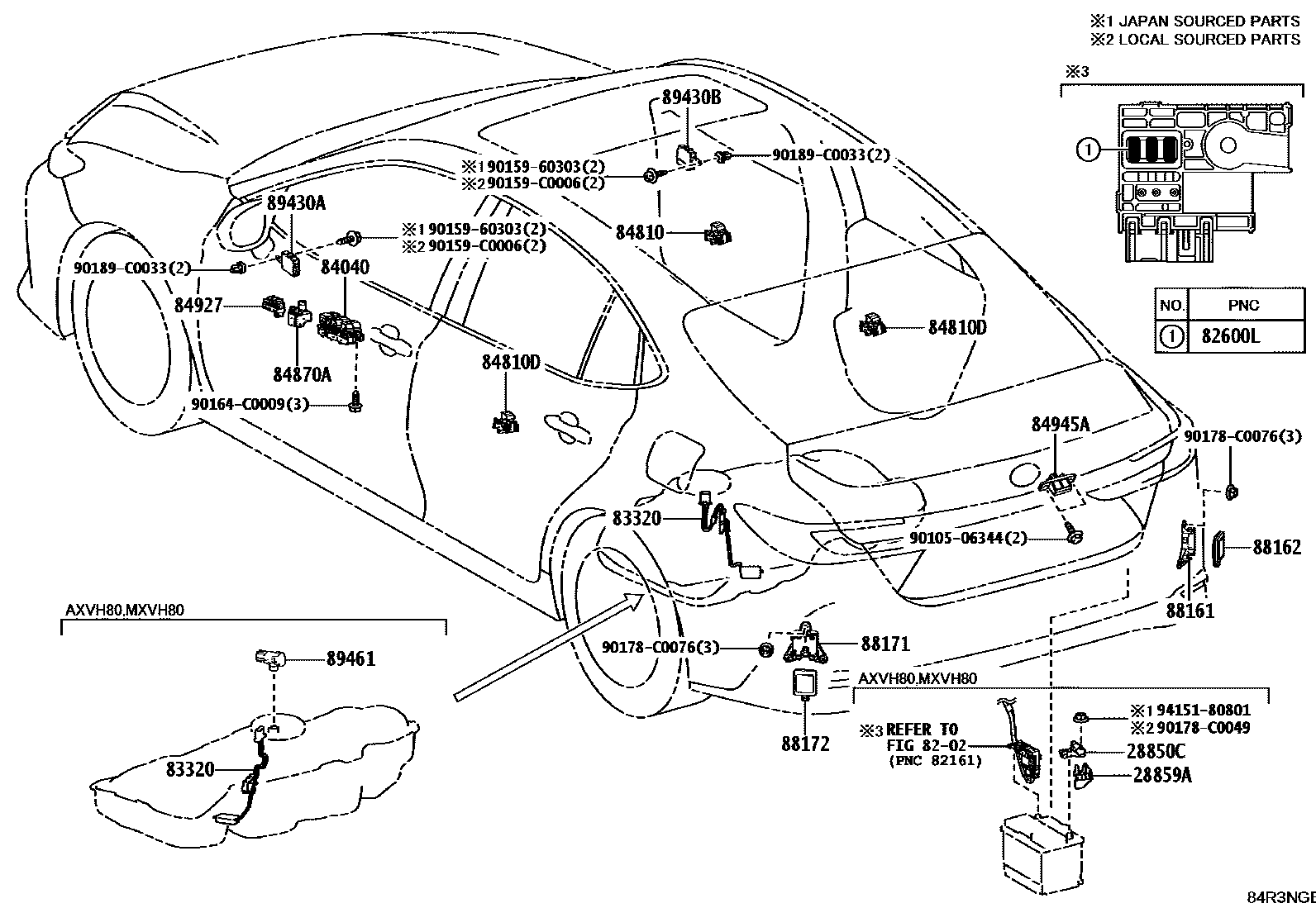 Toyota CAMRY 开关和继电器和ECU EPC diagram — 84R3NGB