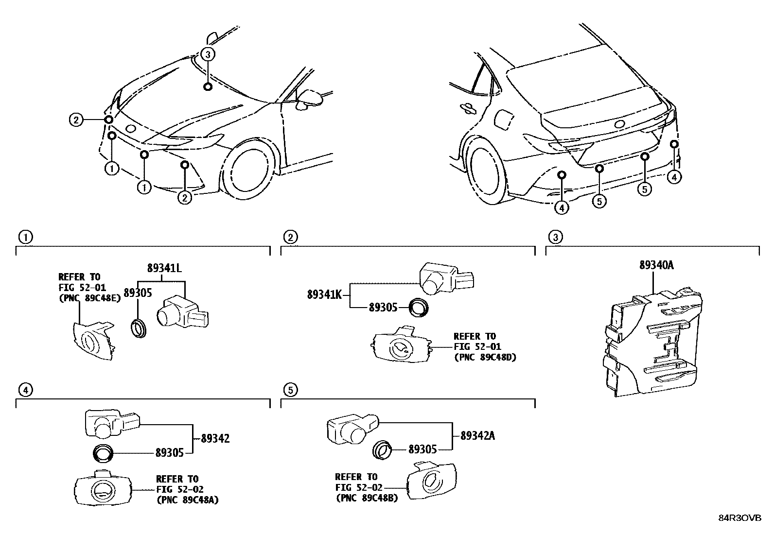 Toyota CAMRY 测距雷达和倒车雷达 EPC diagram — 84R3OVB