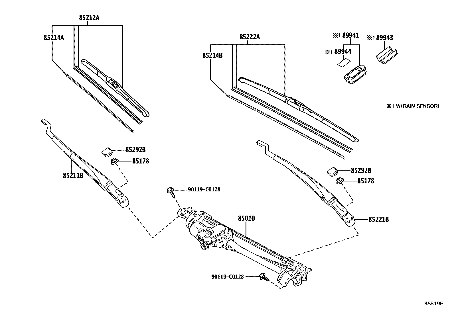 Toyota CAMRY 挡风玻璃刮水器 EPC diagram — 85519F