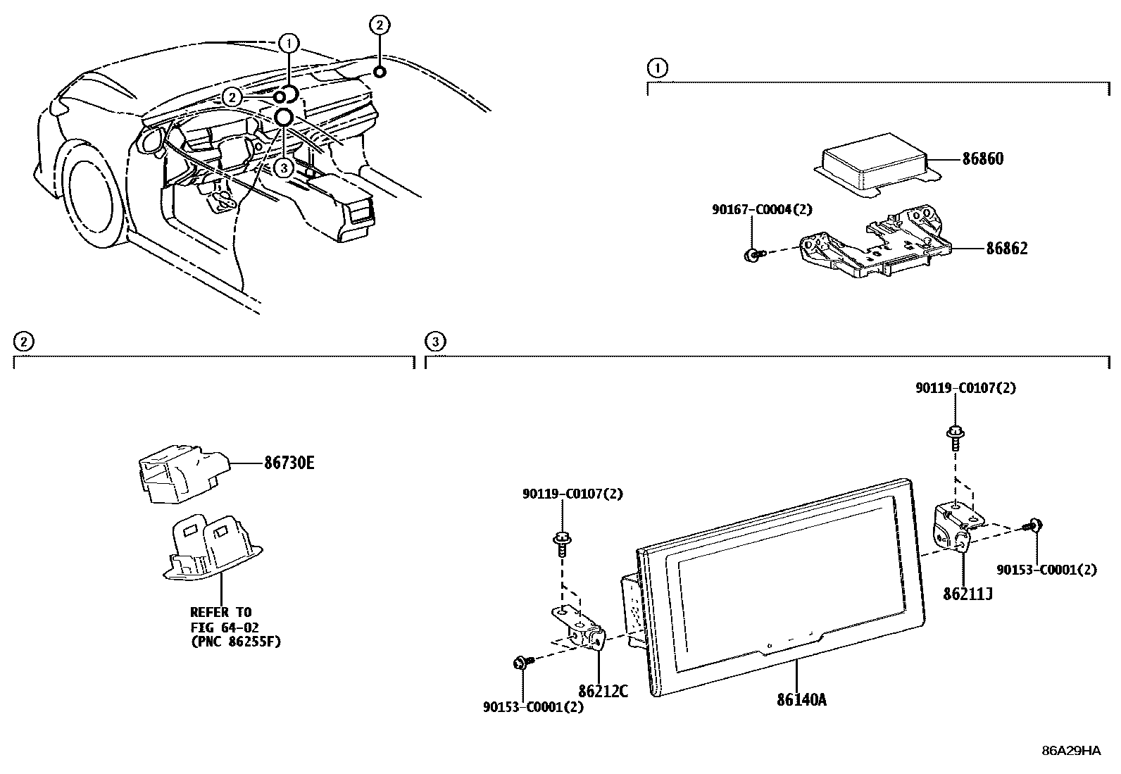 Toyota CAMRY 导航和前监视器显示屏 EPC diagram — 86A29HA