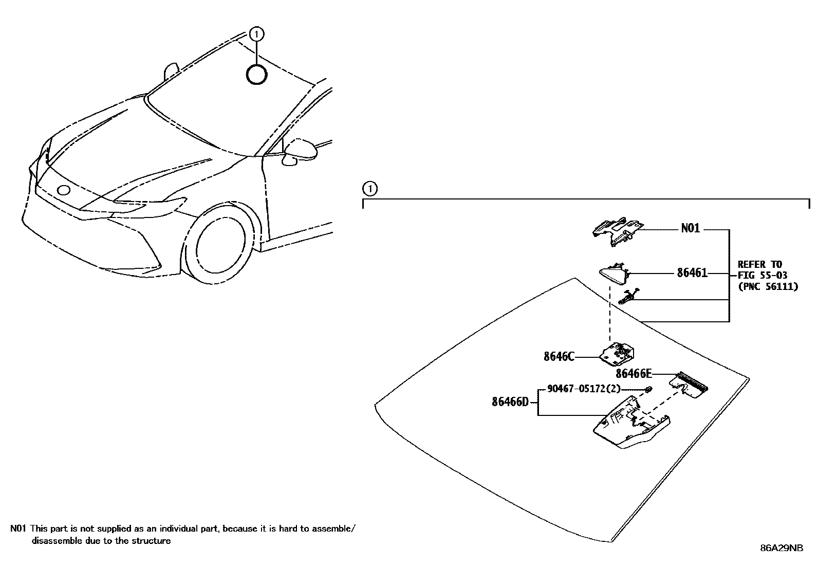 Toyota CAMRY 预碰撞安全系统 EPC diagram — 86A29NB