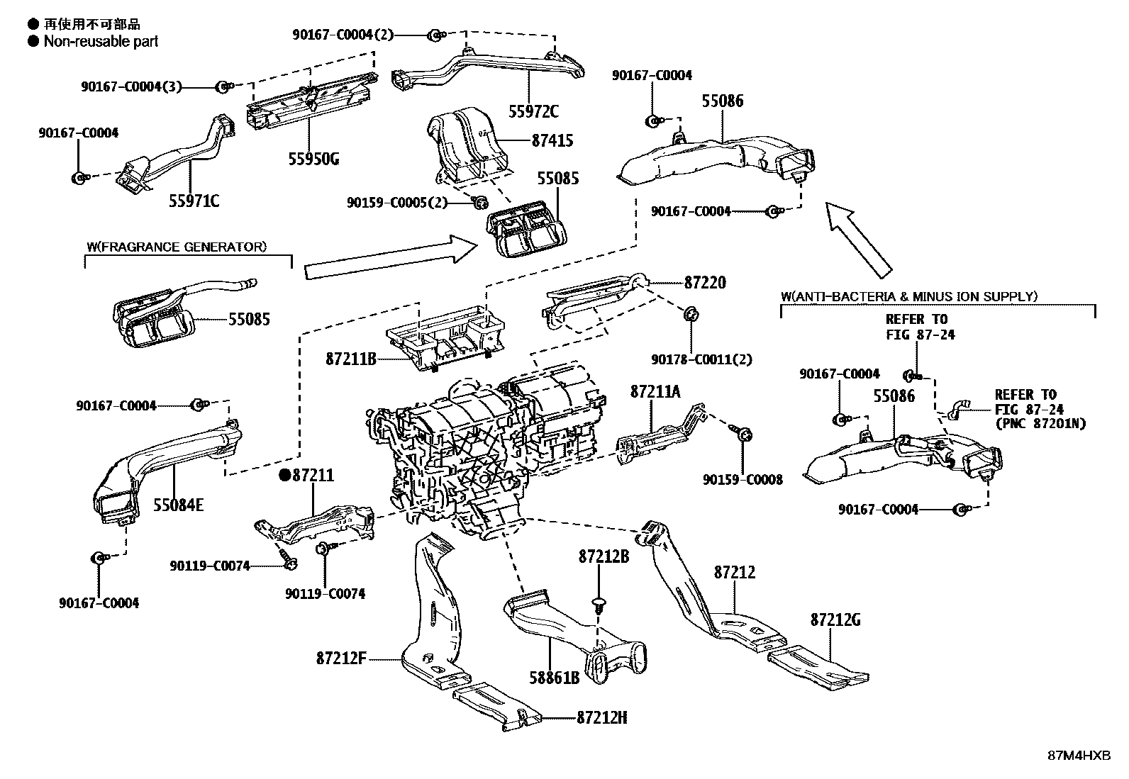 Toyota CAMRY 暖风和空调系统 - 控制器和风管 EPC diagram — 87M4HXB