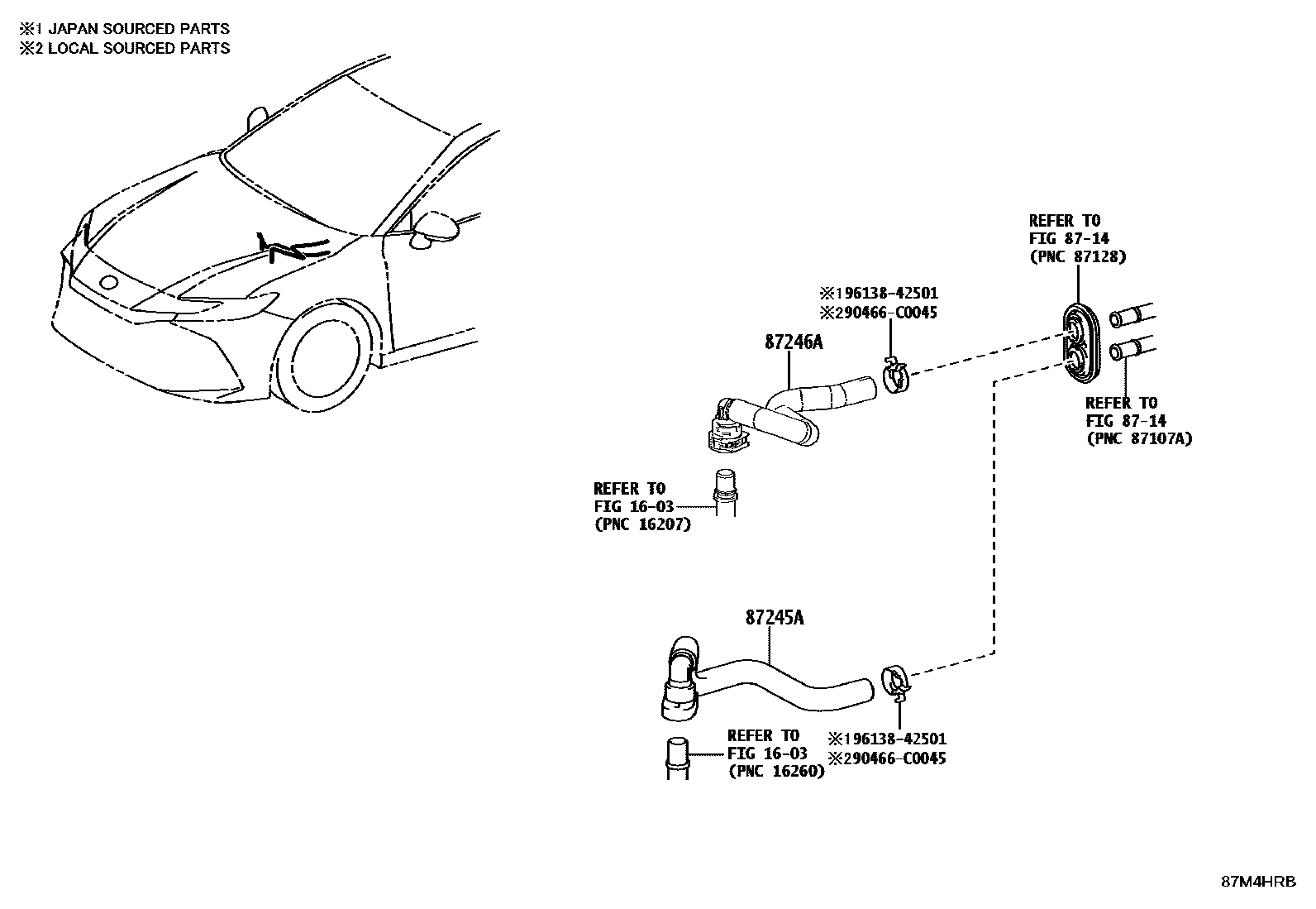Toyota CAMRY 暖风和空调系统 - 水管 EPC diagram — 87M4HRB