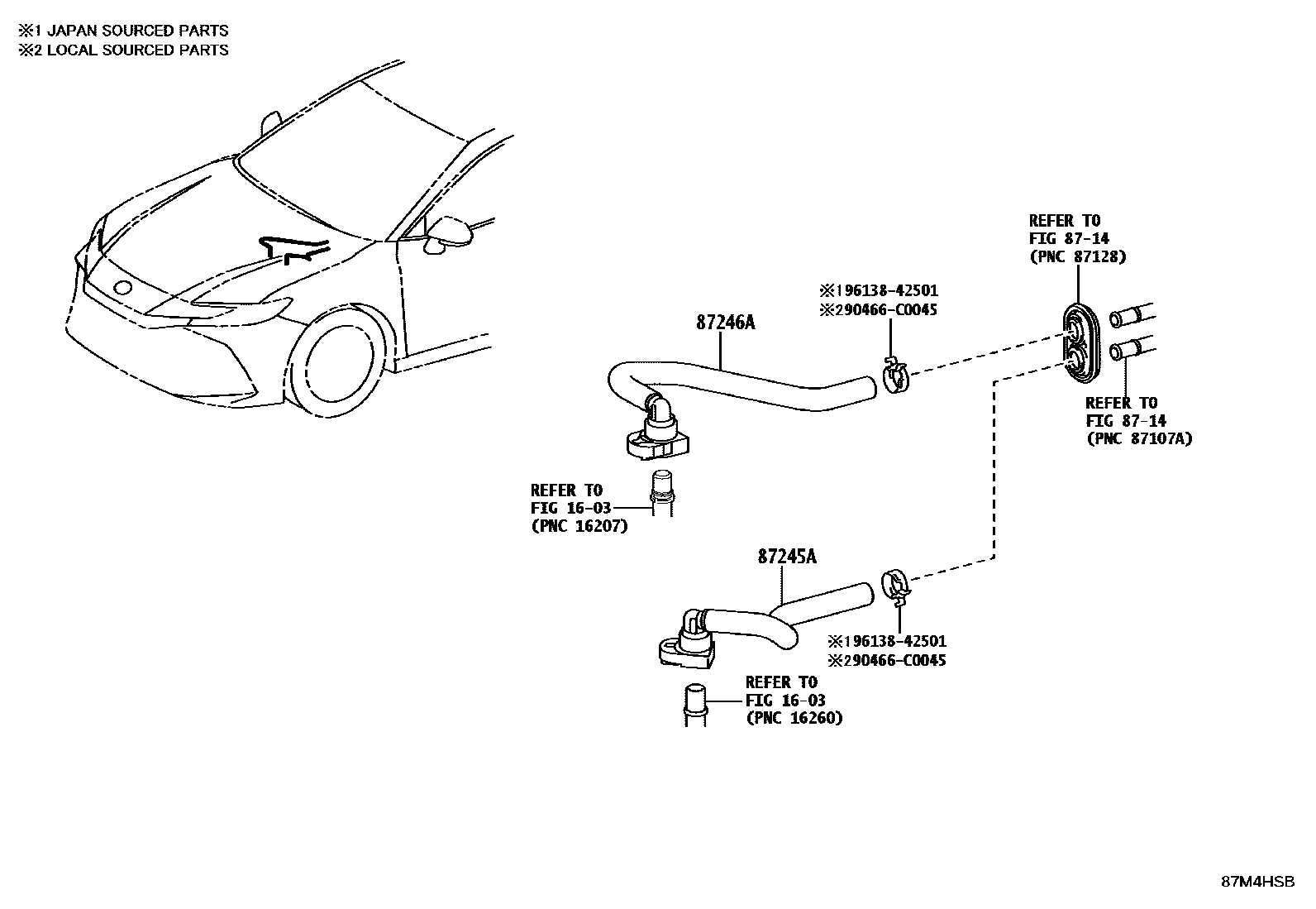 Toyota CAMRY 暖风和空调系统 - 水管 EPC diagram — 87M4HSB