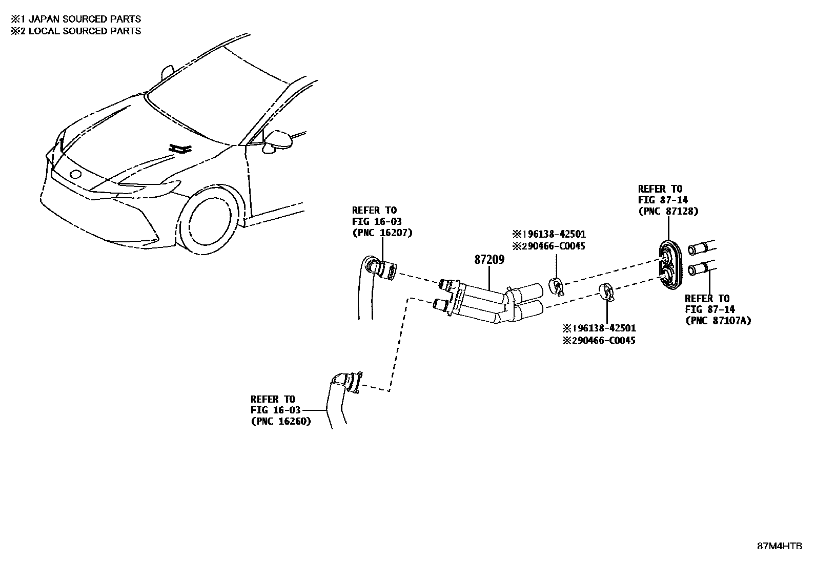 Toyota CAMRY 暖风和空调系统 - 水管 EPC diagram — 87M4HTB