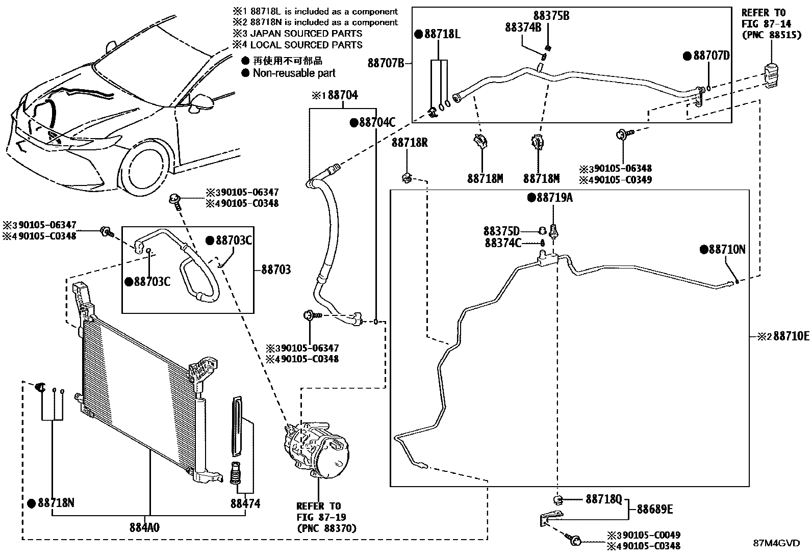 Toyota CAMRY Heating & Air Conditioning - Cooler Piping EPC diagram — 87M4GVD