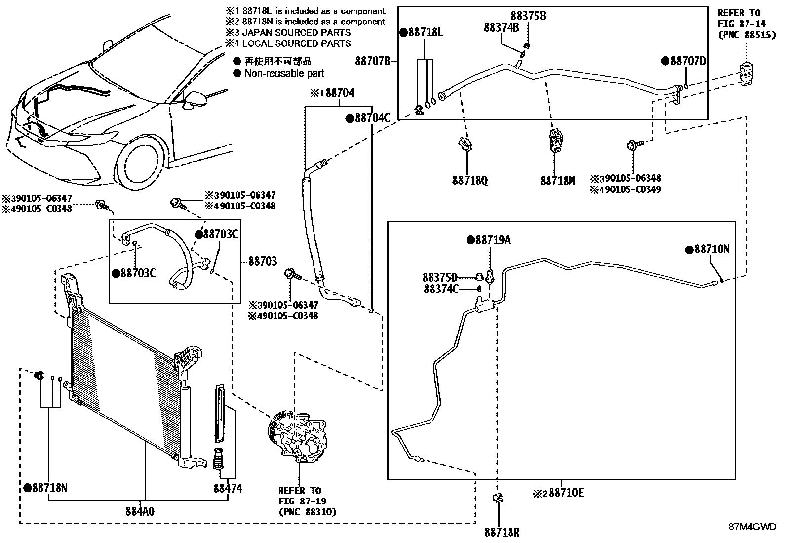 Toyota CAMRY Heating & Air Conditioning - Cooler Piping EPC diagram — 87M4GWD