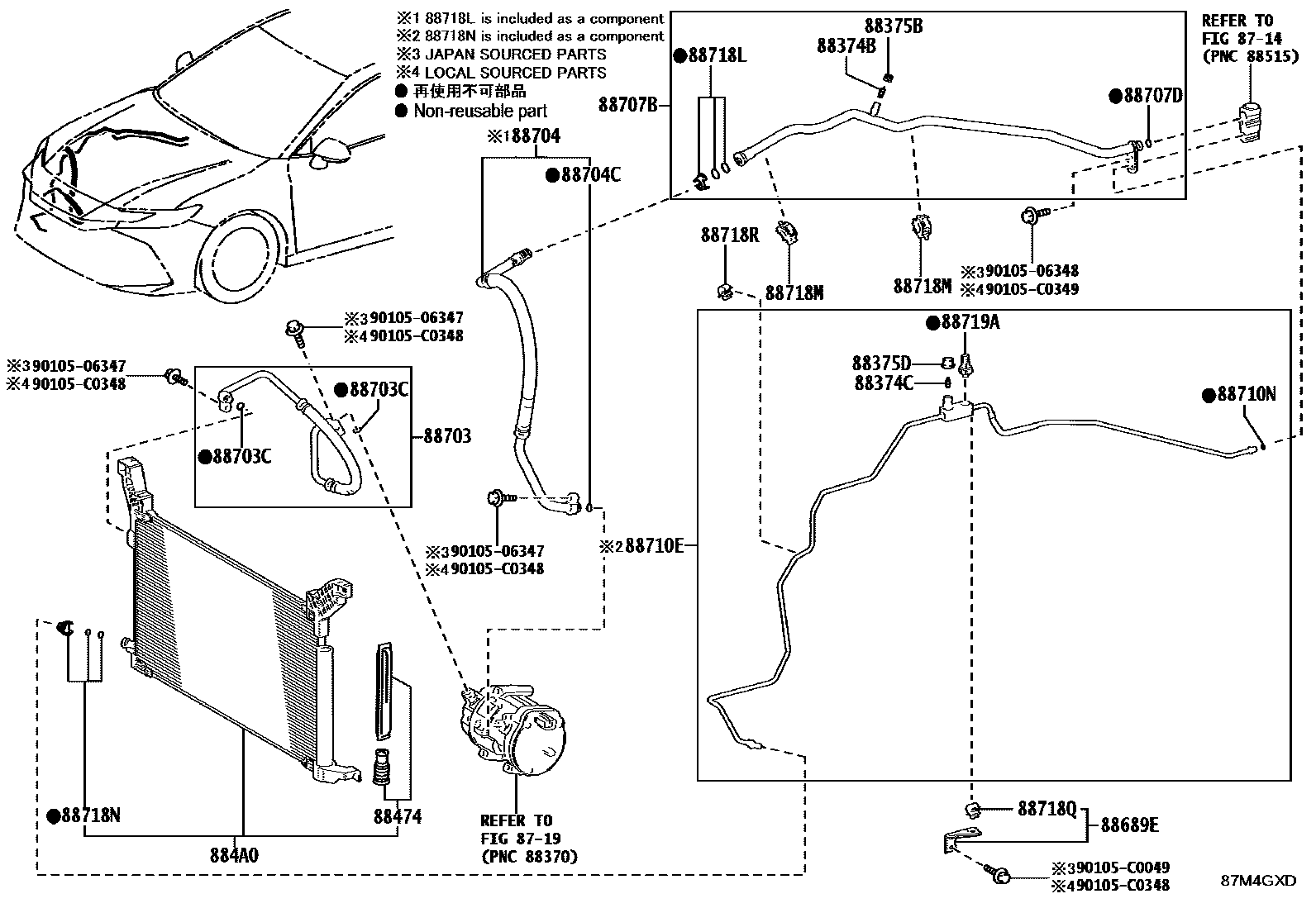 Toyota CAMRY Heating & Air Conditioning - Cooler Piping EPC diagram — 87M4GXD