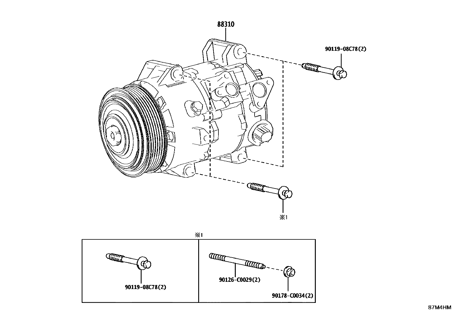 Toyota CAMRY Heating & Air Conditioning - Compressor EPC diagram — 87M4HM