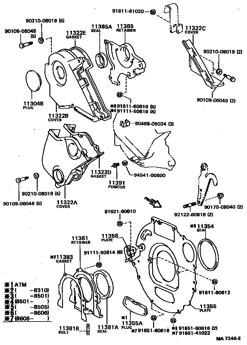 Toyota CAMRY Timing Gear Cover & Rear End Plate EPC diagram — MA7245E